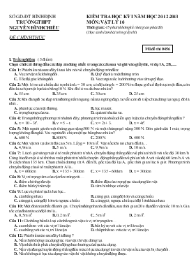 Đề thi Kiểm tra học kỳ I năm học 2012-2013 môn Vật lý 10 thời gian 45 phút